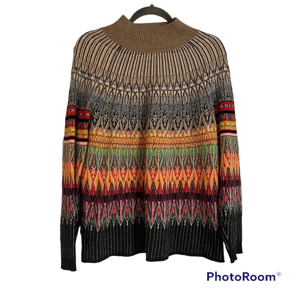 Maeve Anthro Prismatic Fair Isle Sweater Size Medium Womens Wool Blend Colorful